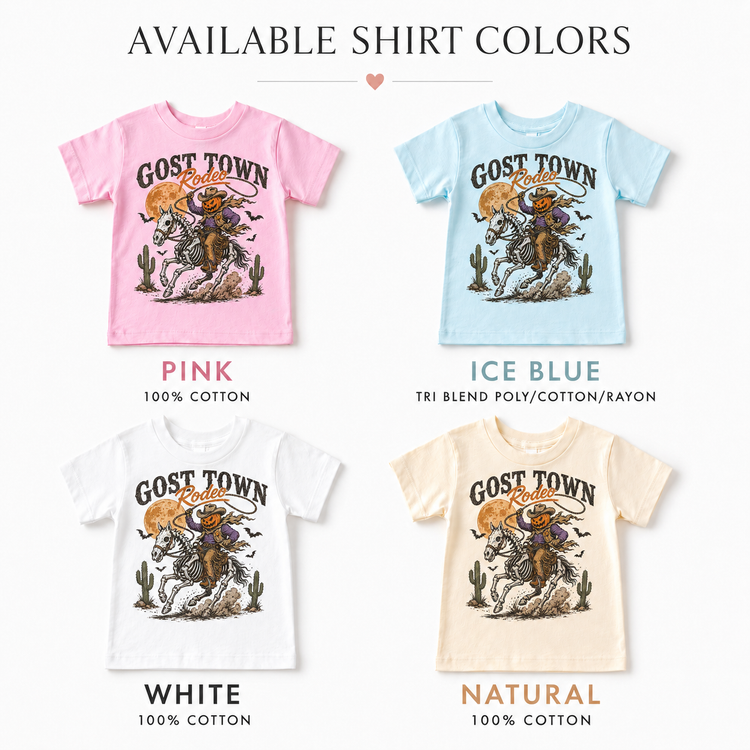 Ghost Town Rodeo Kids Halloween Graphic Tee – Pumpkin Cowboy Skeleton Horse Western Shirt