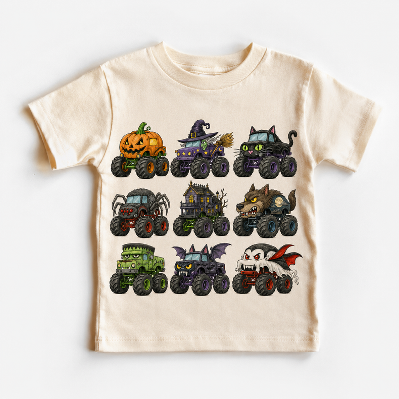 Crushing Pumpkins Halloween Monster Truck Kids Graphic Tee – Spooky Trucks Fall Shirt