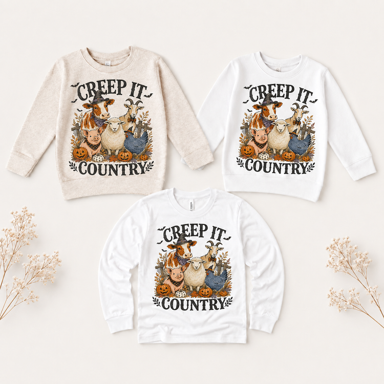 Creep It Country Halloween Shirt, Kids Farm Animal Tee, Pumpkin Barnyard Fall Outfit