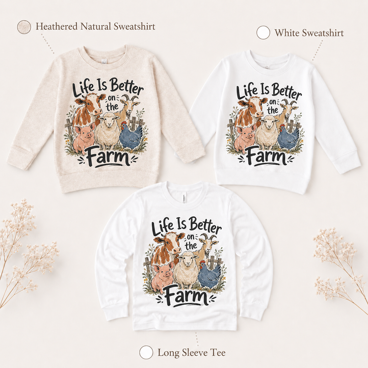 Life Is Better on the Farm Kids Shirt, Farm Animal Barnyard Tee