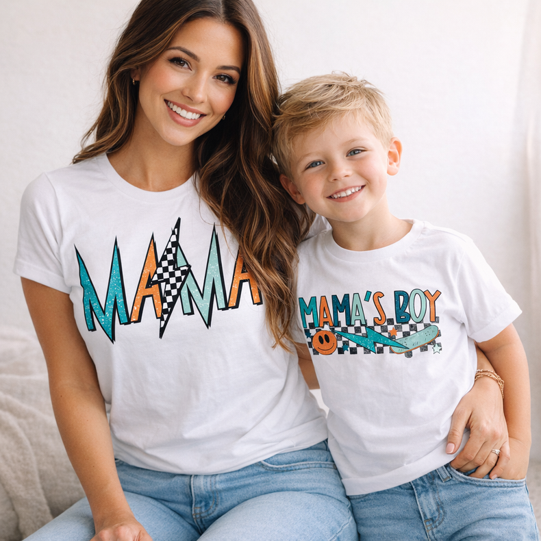Matching MAMA and MAMA'S Boy T-Shirt - Mom and Son Shirts - Madi Moosh Boutique