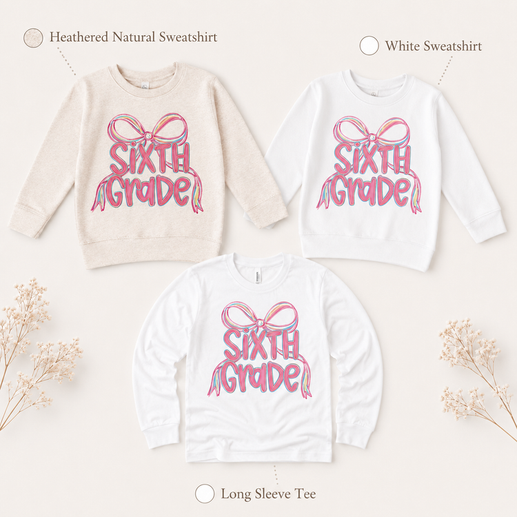 Back to School Sixth Grade Bow Shirt - Girls First Day Of 6th Grade School Tee