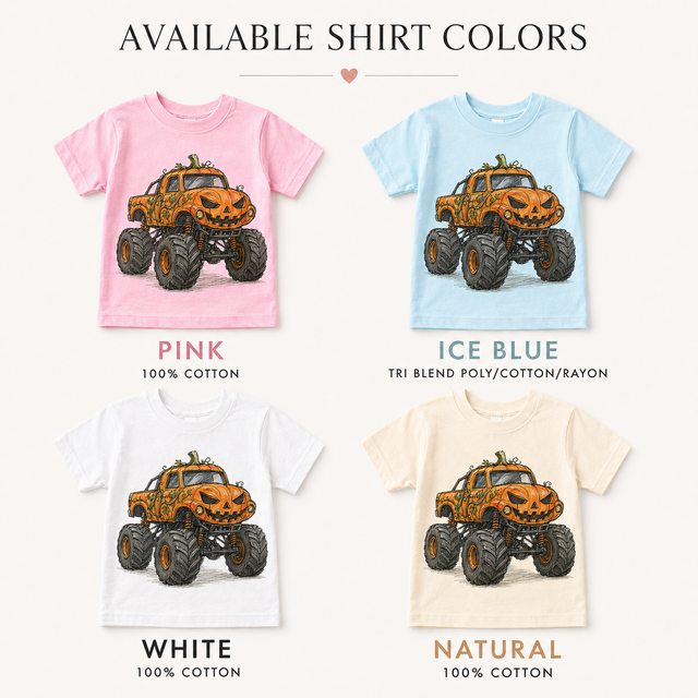 Pumpkin Monster Truck Kids Halloween Graphic Tee