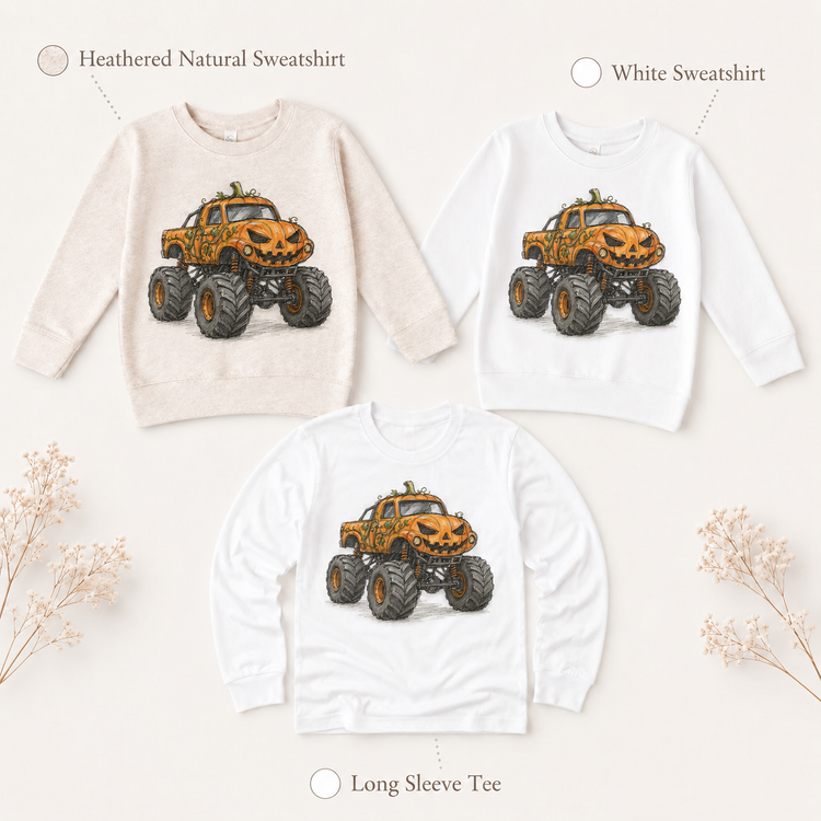 Pumpkin Monster Truck Kids Halloween Graphic Tee