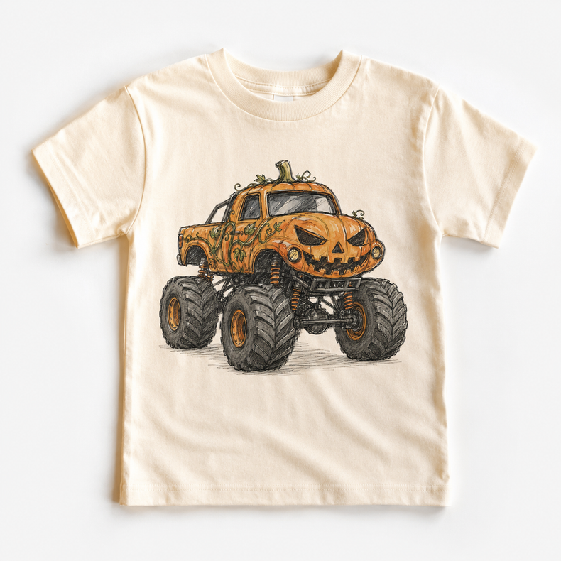 Pumpkin Monster Truck Kids Halloween Graphic Tee