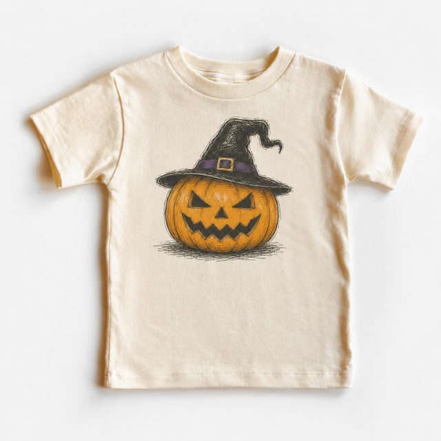 Witch Hat Jack-O’-Lantern Kids Halloween graphic T-shirt by Madi Moosh