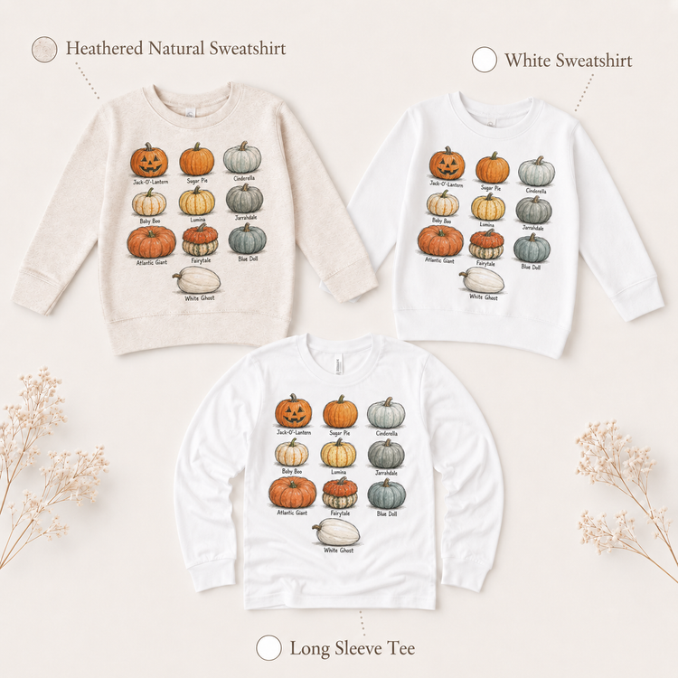 Pumpkin Varieties Kids Fall Graphic Tee - Pumpkin Patch T-Shirt