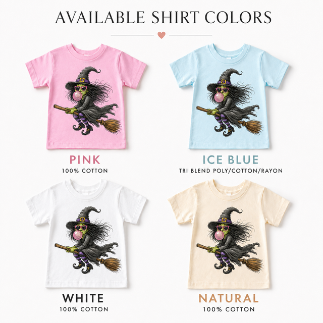Blowing Bubbles Witch Kids Halloween T-Shirt – Flying Broom Witch Graphic Tee