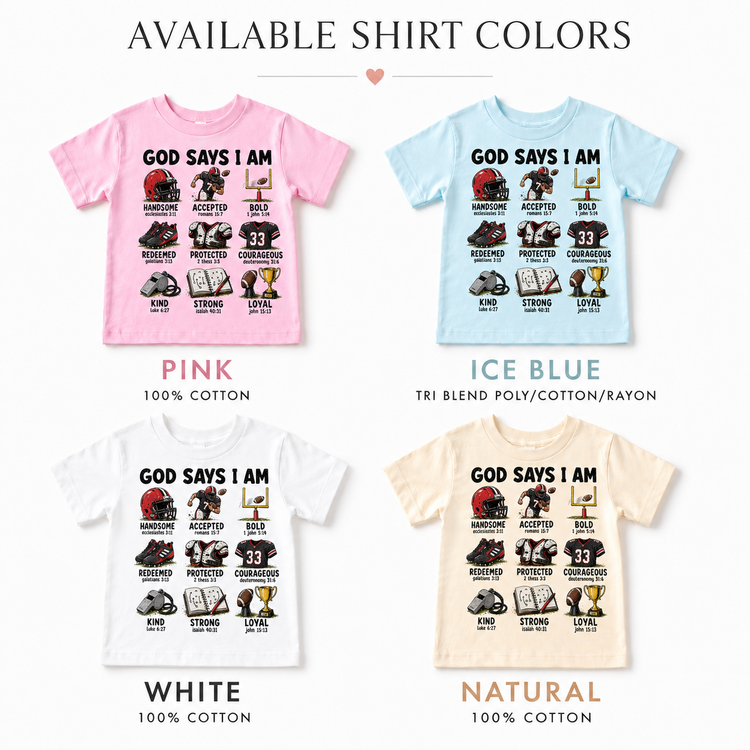 God Says I Am Football Shirt, Christian Football Tee, Boys Faith Based Sports Shirt, Bible Verse Football Graphic Tee