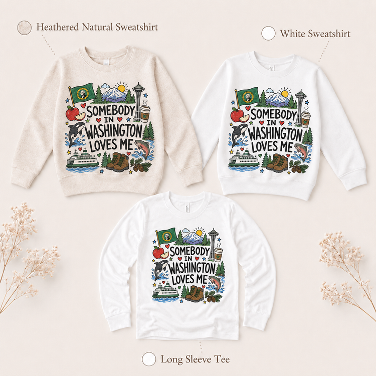 Somebody in Washington Loves Me Kids Graphic Tee – Washington State Souvenir Shirt