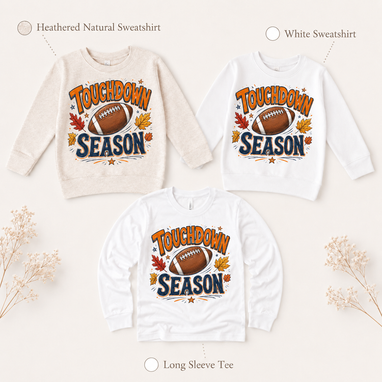 Touchdown Season Kids Football Shirt, Fall Game Day Tee, Boys Sports Graphic Top