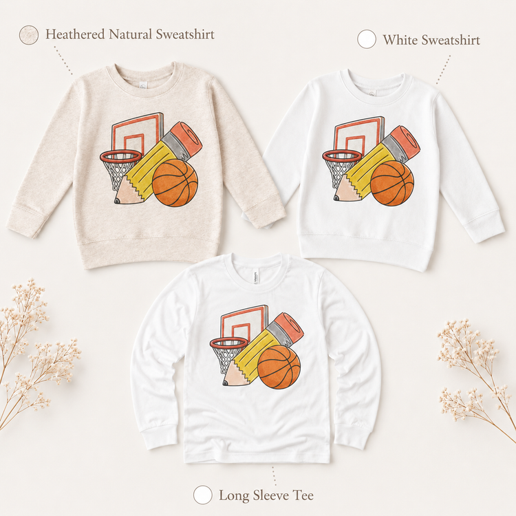 Basketball Back to School Shirt, Boys First Day of School Tee, Kids Sports Pencil Graphic Top