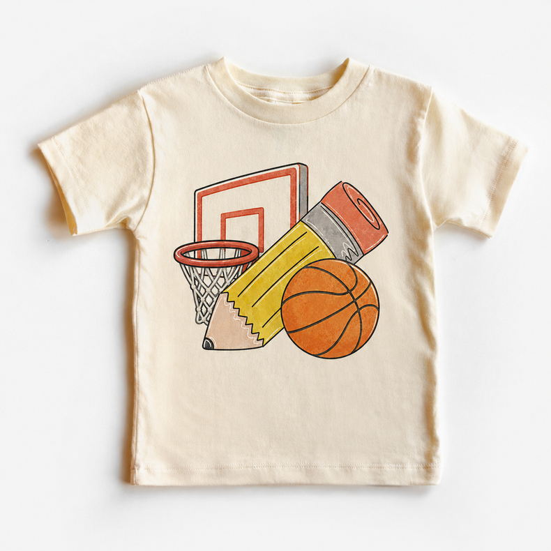 Basketball Back to School Shirt, Boys First Day of School Tee, Kids Sports Pencil Graphic Top