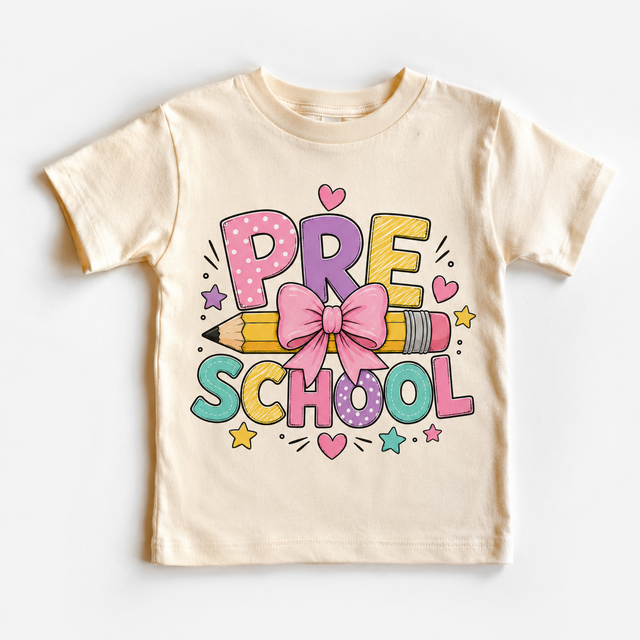Preschool Pencil Bow, Girls Back To School, Cute School Teacher Student, First Day Of School graphic T-shirt by Madi Moosh
