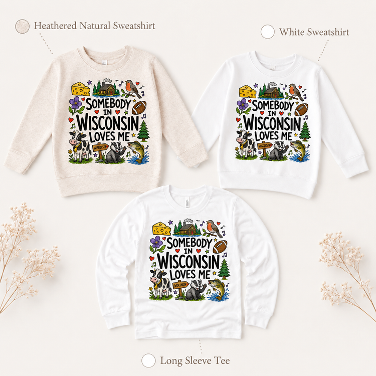 Somebody in Wisconsin Loves Me Kids T-Shirt, State Souvenir Tee