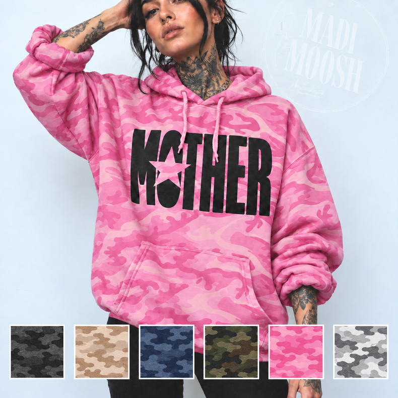 Mother Star Camo Hoodie | Graphic Sweatshirt for Moms | Limited Edition