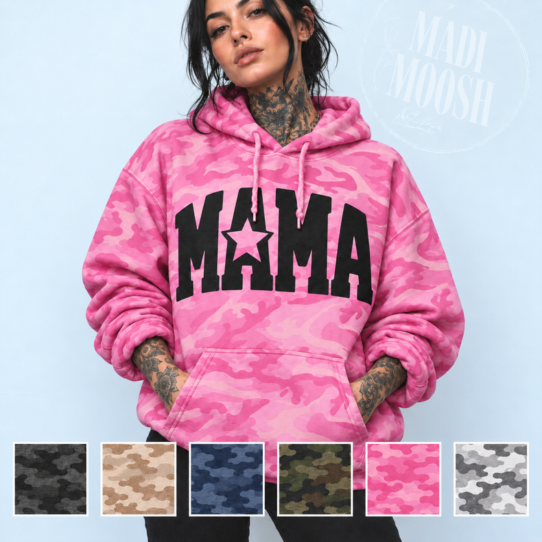 MAMA Star Camo Hoodie | Graphic Sweatshirt for Moms | Limited Edition