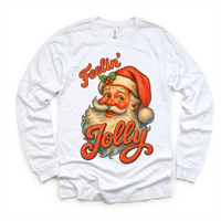 Feelin' Jolly Santa Christmas design on a long sleeve shirt.
