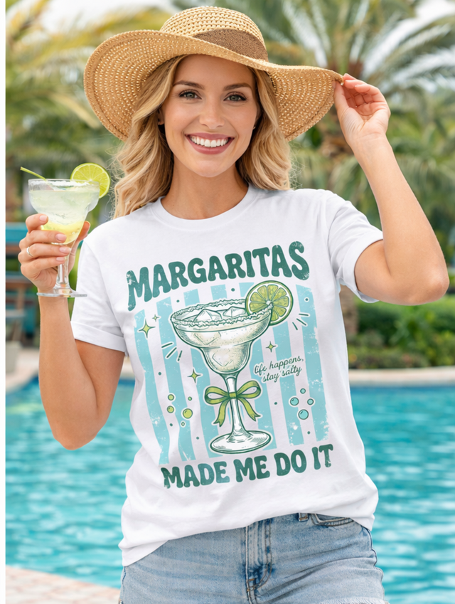 Margaritas Made Me Do It Graphic Tee – Funny Margarita Shirt – Retro Summer Cocktail Tee – Ivory Unisex Comfort Colors Style
