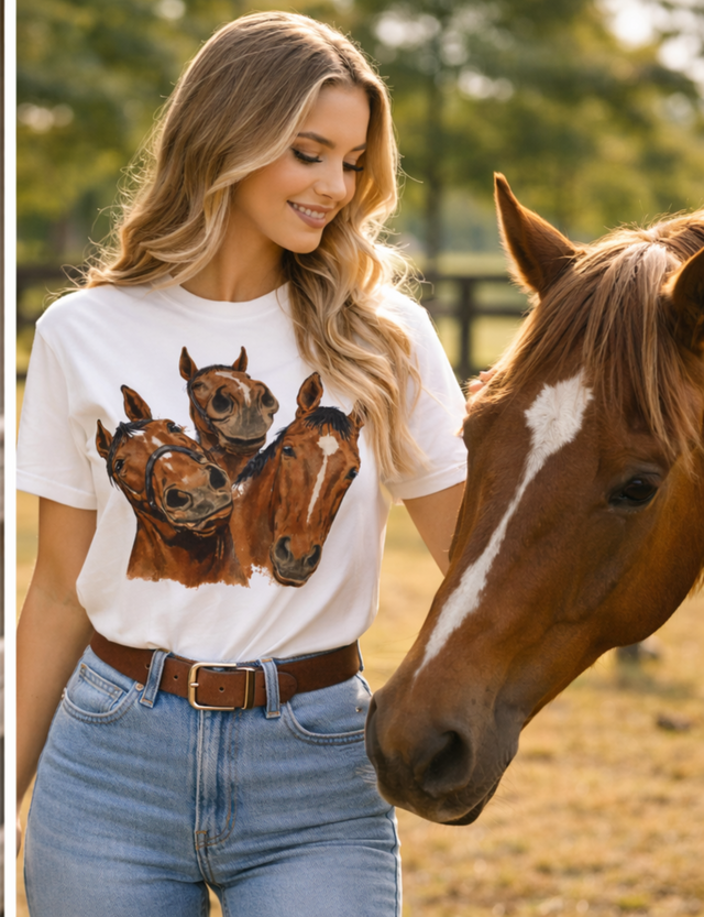 Western Horse Trio Funny Graphic Comfort Color Tee – Vintage Farm Style Cowgirl Shirt – Rustic Country Boutique Tee