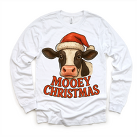 Mooey Christmas Country Cow design on a long sleeve shirt.