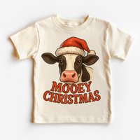 Mooey Christmas Country Cow design on a natural garment.