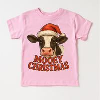 Mooey Christmas Country Cow design on a pink garment.