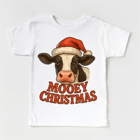 Mooey Christmas Country Cow design on a white garment.