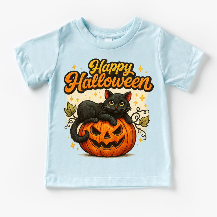 Happy Halloween Black Cat and Jack O Lantern Shirt - Halloween Tee