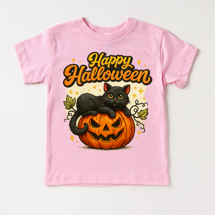 Happy Halloween Black Cat and Jack O Lantern Shirt - Halloween Tee