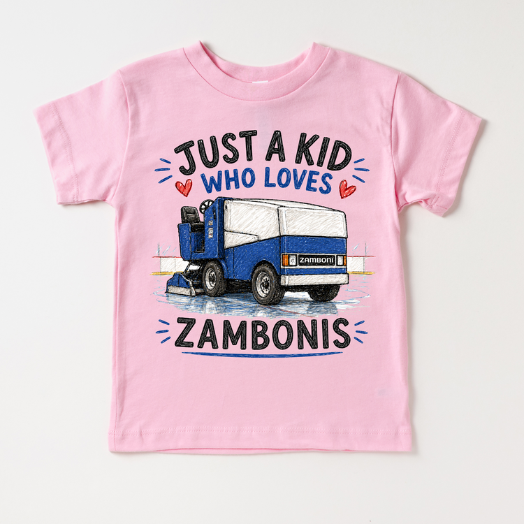 Just a Kid Who Loves Zambonis Kids Graphic T-Shirt | Ice Rink Machine Tee for Boys & Girls
