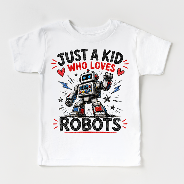 Just a Kid Who Loves Robots Kids Graphic T-Shirt | Fun Robot Tee for Boys & Girls