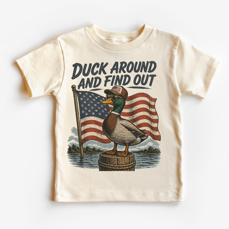 Duck Around and Find Out Kids Shirt | Patriotic Duck Graphic Tee | Funny 4th of July Kids Shirt