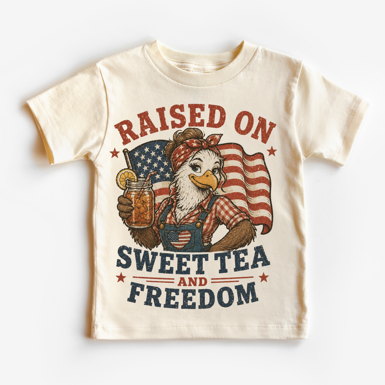 Girls Raised on Sweet Tea and Freedom Kids Shirt | Patriotic Duck Tee | 4th of July Kids Shirt