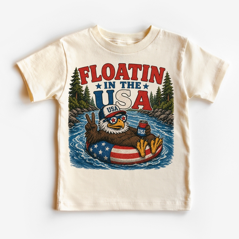 Floatin in the USA Kids Shirt | Patriotic Eagle River Float Tee | 4th of July Kids Shirt