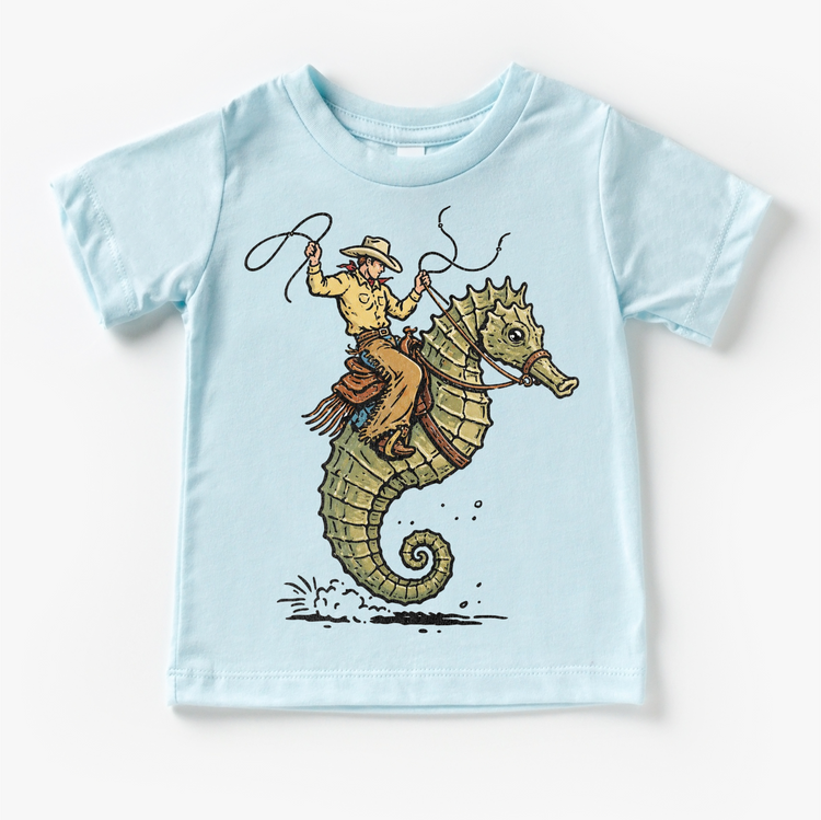 Cowboy Seahorse Shirt, Western Kids Shirt, Funny Rodeo Tee for Kids, Ocean Cowboy Graphic Tee, Unique Kids Western Shirt