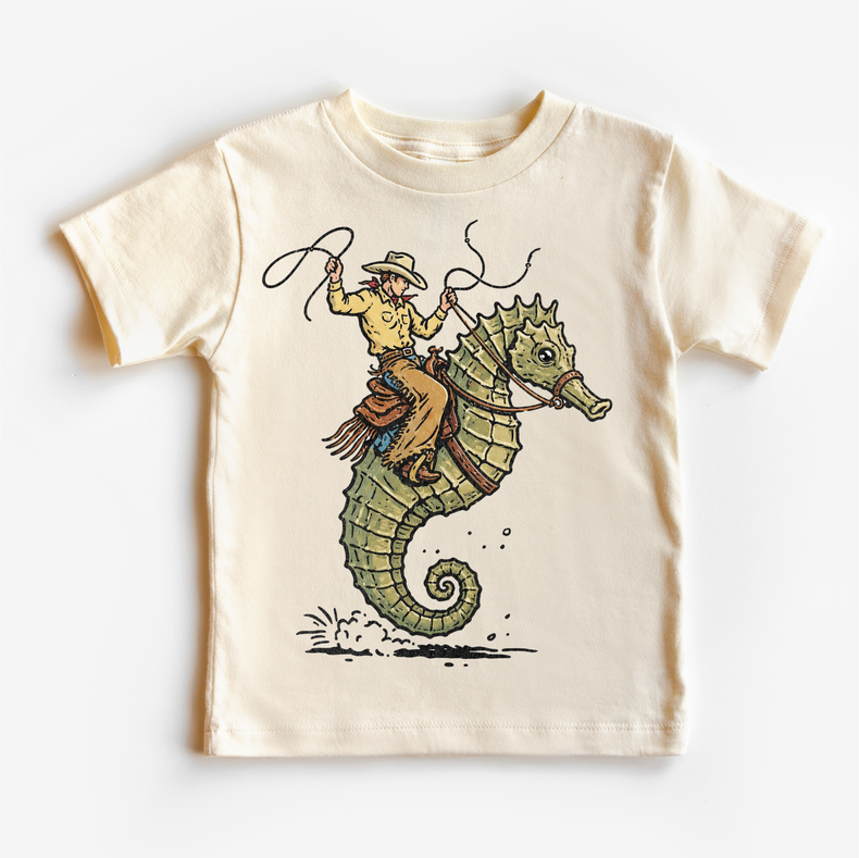Cowboy Seahorse Shirt, Western Kids Shirt, Funny Rodeo Tee for Kids, Ocean Cowboy Graphic Tee, Unique Kids Western Shirt