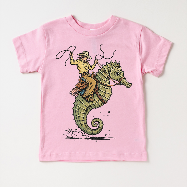 Cowboy Seahorse Shirt, Western Kids Shirt, Funny Rodeo Tee for Kids, Ocean Cowboy Graphic Tee, Unique Kids Western Shirt