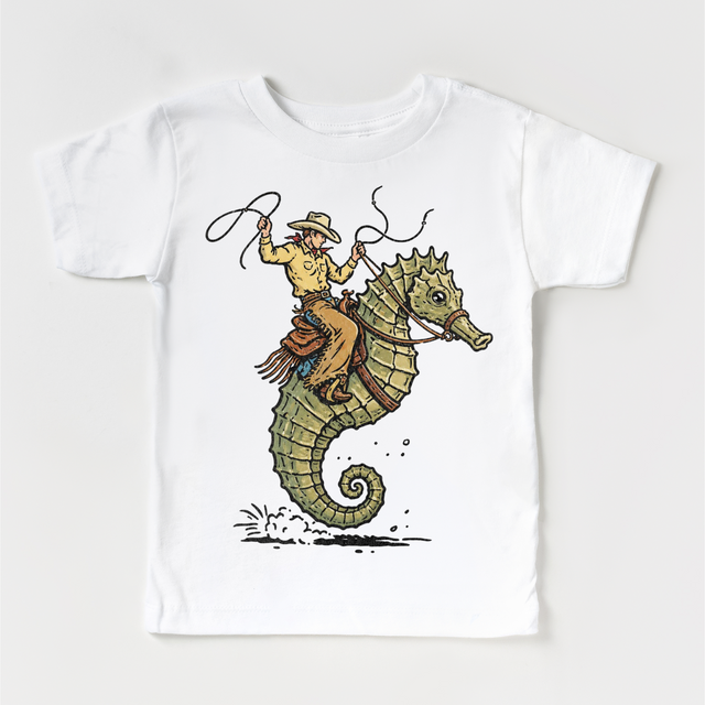 Cowboy Seahorse Shirt, Western Kids Shirt, Funny Rodeo Tee for Kids, Ocean Cowboy Graphic Tee, Unique Kids Western Shirt