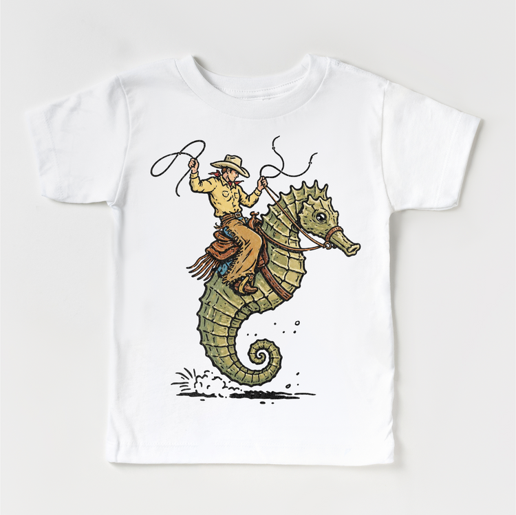 Cowboy Seahorse Shirt, Western Kids Shirt, Funny Rodeo Tee for Kids, Ocean Cowboy Graphic Tee, Unique Kids Western Shirt