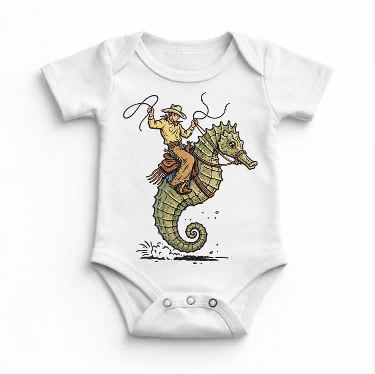 Cowboy Seahorse Shirt, Western Kids Shirt, Funny Rodeo Tee for Kids, Ocean Cowboy Graphic Tee, Unique Kids Western Shirt