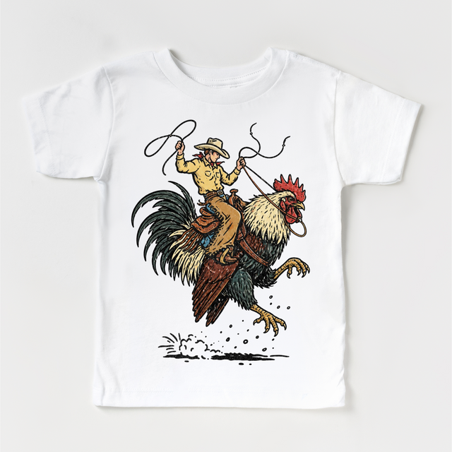Cowboy Riding Rooster Shirt, Funny Western Kids Tee, Rodeo Chicken Shirt, Country Kids Graphic Tee, Vintage Western Shirt