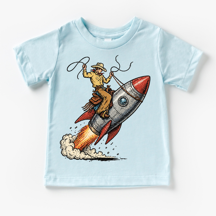 Cowboy Rocket Shirt, Space Cowboy Kids Tee, Western Space Shirt, Funny Rocket Riding Cowboy Tee, Vintage Kids Graphic Shirt