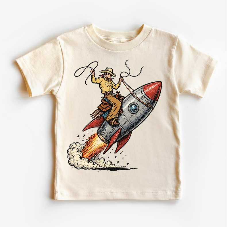 Cowboy Rocket Shirt, Space Cowboy Kids Tee, Western Space Shirt, Funny Rocket Riding Cowboy Tee, Vintage Kids Graphic Shirt