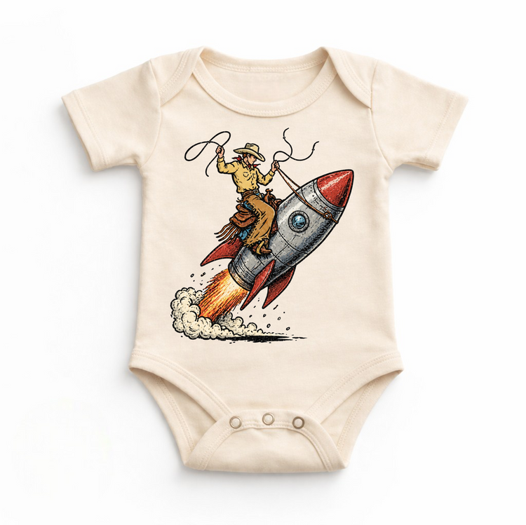 Cowboy Rocket Shirt, Space Cowboy Kids Tee, Western Space Shirt, Funny Rocket Riding Cowboy Tee, Vintage Kids Graphic Shirt