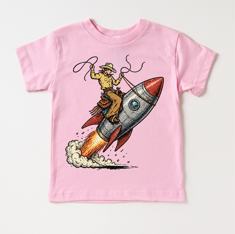 Cowboy Rocket Shirt, Space Cowboy Kids Tee, Western Space Shirt, Funny Rocket Riding Cowboy Tee, Vintage Kids Graphic Shirt