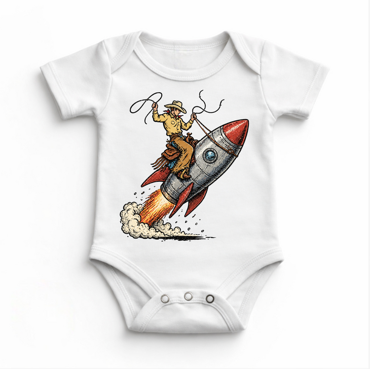 Cowboy Rocket Shirt, Space Cowboy Kids Tee, Western Space Shirt, Funny Rocket Riding Cowboy Tee, Vintage Kids Graphic Shirt
