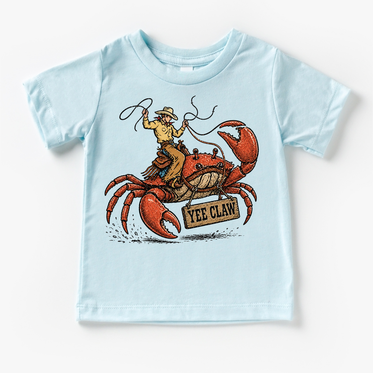 Yee Claw Shirt, Cowboy Crab Kids Shirt, Western Beach Tee, Funny Coastal Cowboy Shirt, Kids Graphic Tee