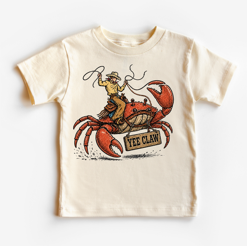Yee Claw Shirt, Cowboy Crab Kids Shirt, Western Beach Tee, Funny Coastal Cowboy Shirt, Kids Graphic Tee