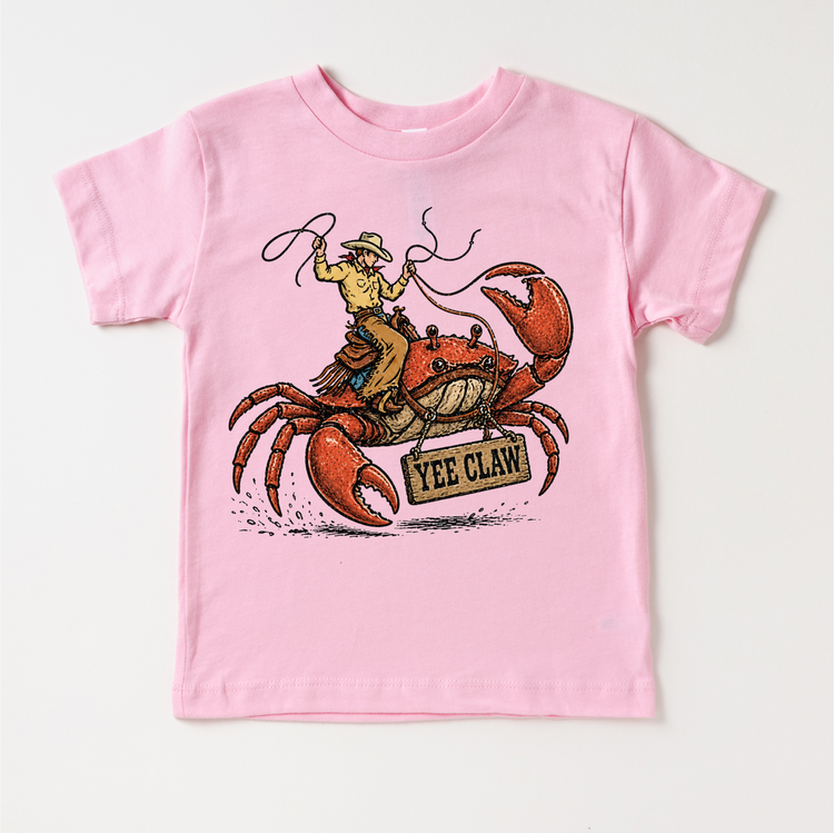 Yee Claw Shirt, Cowboy Crab Kids Shirt, Western Beach Tee, Funny Coastal Cowboy Shirt, Kids Graphic Tee
